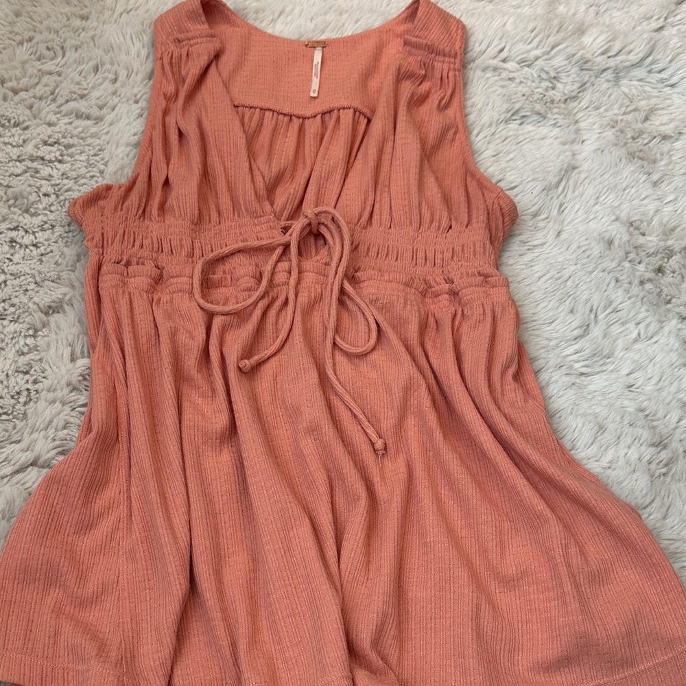 Free People SZ M Beach Bound Coral Sleeveless Empire Waist Women’s  Blouse - Picture 6 of 10